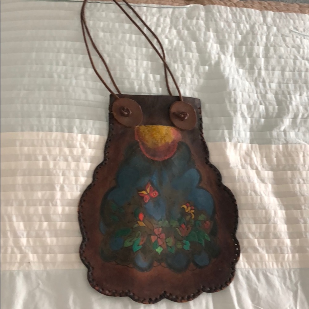 OOAK vintage hand-painted leather bag